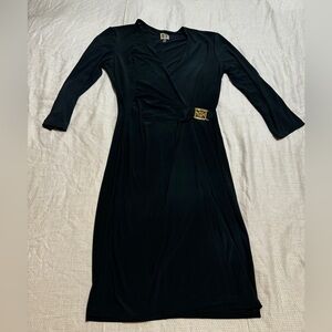 Anne Klein Womens Wrap Dress Size 8 Green Midi Stretch Fabric Long Sleeve